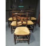 A set six Macclesfield ladderback dining chairs, with rush seats