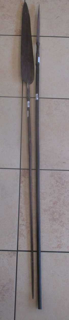 A Mahdi spear, possibly 19th century and perhaps used at Omdurman, 188cm with another 187cm (2)