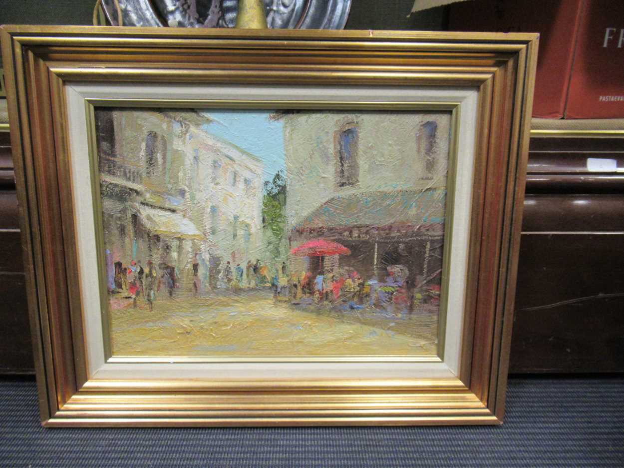 Brian Jull (b. 1949), Continental street scene, possibly France, oil on board, 30.5 x 40.5cm - Image 7 of 7