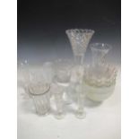 Three Venetian style handkerchief vases together with a collection of various cut glass vases, bowls