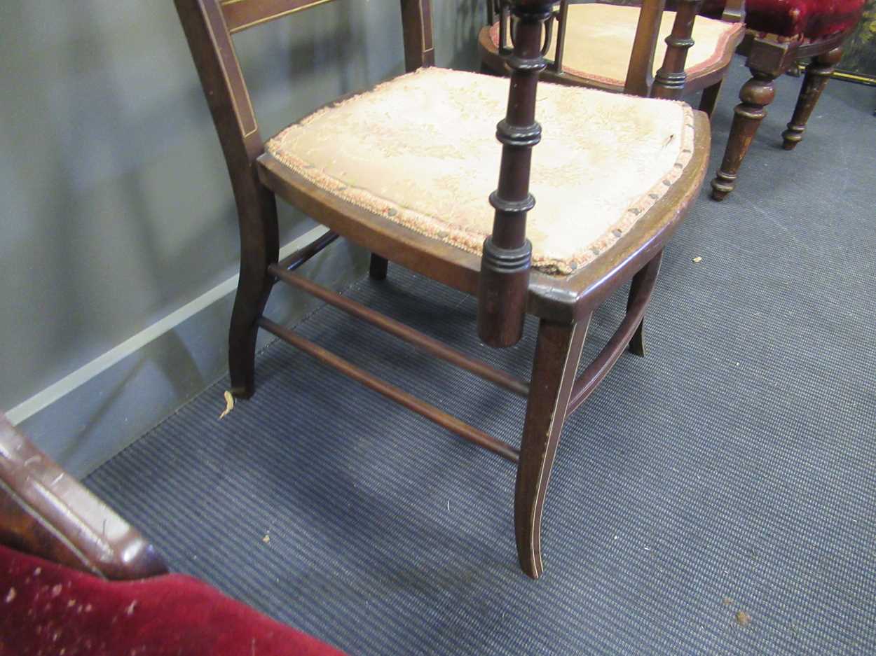 An Edwardian mahogany and inlaid armchair together with another Edwardian armchair and two late - Bild 3 aus 5