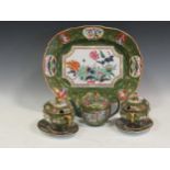 Ashworths Ironstone pair of sauce tureens & stands, teapot (repaired handle) & serving dish