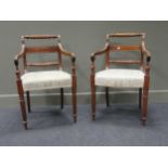 A pair of Regency dining armchairs, on turned legs; and a four Victorian walnut balloon back