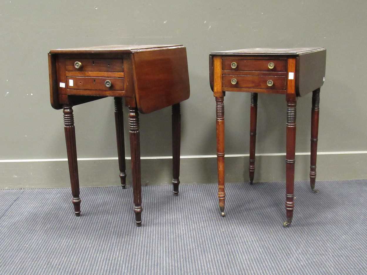 A small Regency mahogany drop flap table, 35cm wide, and another similar (2)