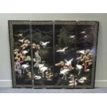 A 20th century Chinese four foldscreen, now framed, 136cm high and 160cm wide approx