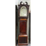 A 19th Century Scottish mahogany and inlaid eight day longcase clock, with arched painted dial,