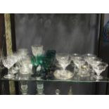 A pair of glass decanters and stoppers; various items of gassware to include drinking glasses,
