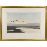 Peter Scott 'High Tide and Wild Swans', a framed lithograph by Arthur Ackerman,