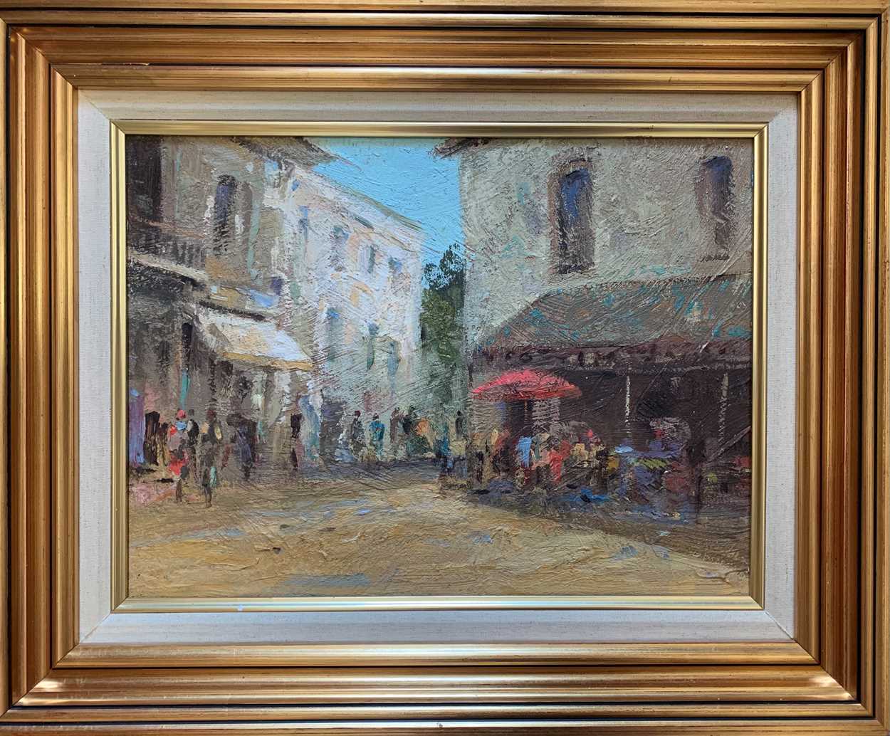 Brian Jull (b. 1949), Continental street scene, possibly France, oil on board, 30.5 x 40.5cm - Image 2 of 7