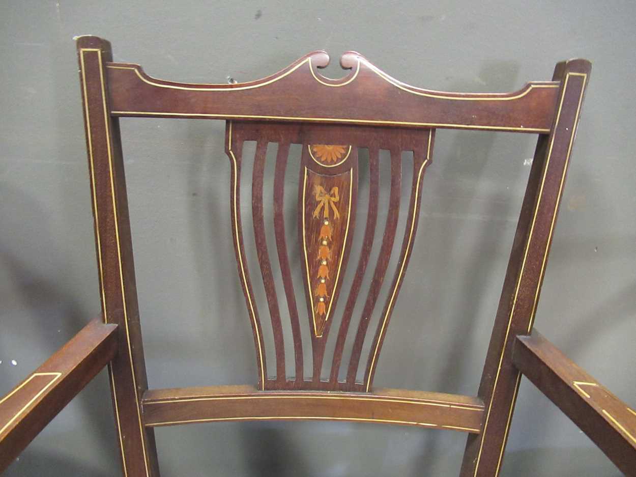 An Edwardian mahogany and inlaid armchair together with another Edwardian armchair and two late - Bild 2 aus 5