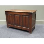 Small oak coffer with linen fold decoration 55 x 83 x 36cm