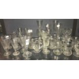 A mixed collection of antique and later drinking glass and others