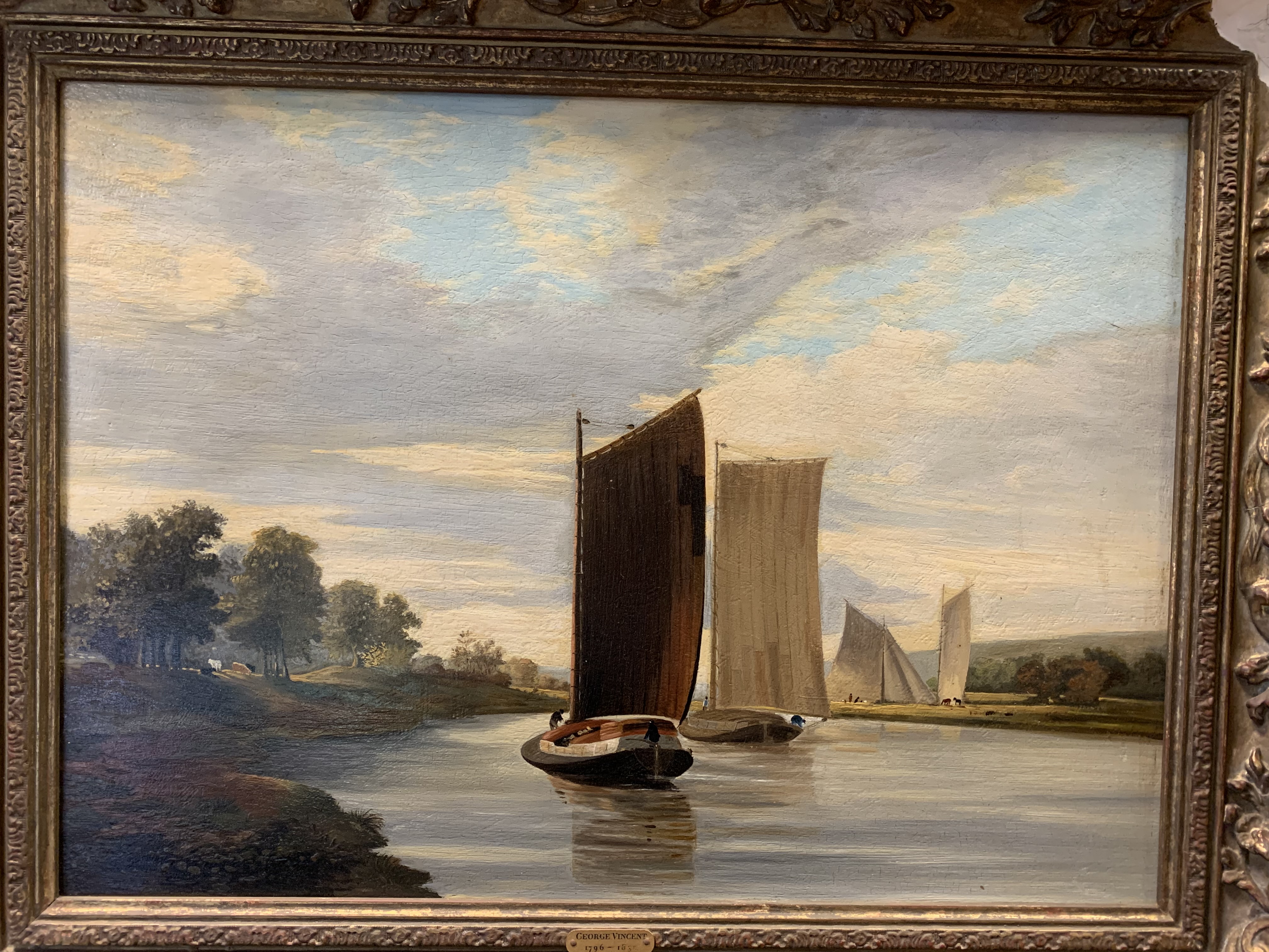 George Vincent (British, 1769-1831) Sailing Boats on a river oil on board 34 x 47cm - Image 2 of 7
