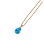 A blue topaz and diamond pendant and chain,