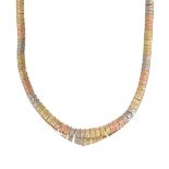 A modern three colour gold 'Cleopatra' style fringe necklet,