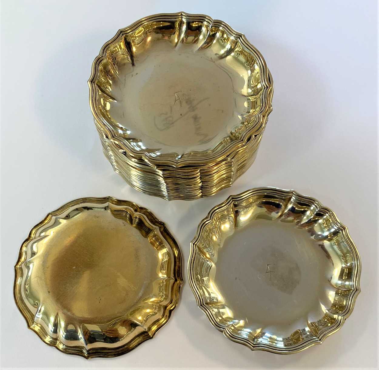 A set of eighteen 20th century Danish metalwares silver gilt coaster style ashtrays, - Image 5 of 5