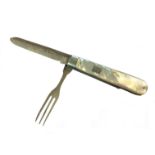 A Victorian silver 'campaign' style interlocking travelling fruit knife and fork,