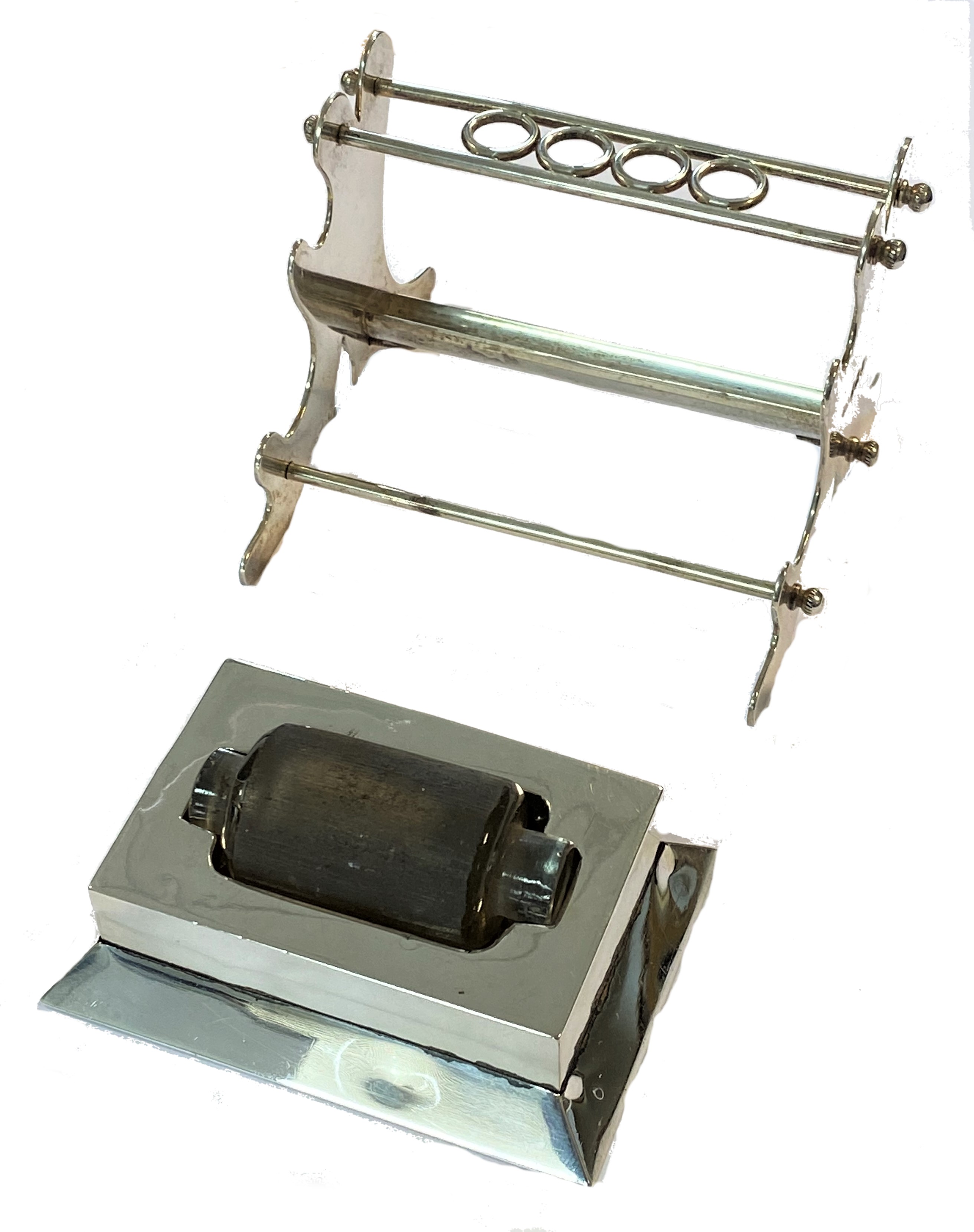 A George V silver pen tidy together with an Edward VII silver stamp roller,