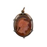 A Victorian hardstone and coral cameo pendant,