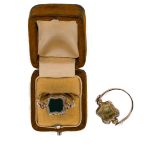A 19th century bloodstone and citrine set swivel seal ring,