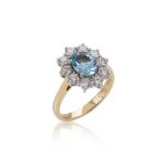 An aquamarine and diamond cluster ring,