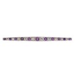 An Art Deco amethyst and diamond bar brooch,