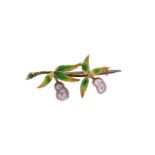 An enamel and pearl floral brooch,