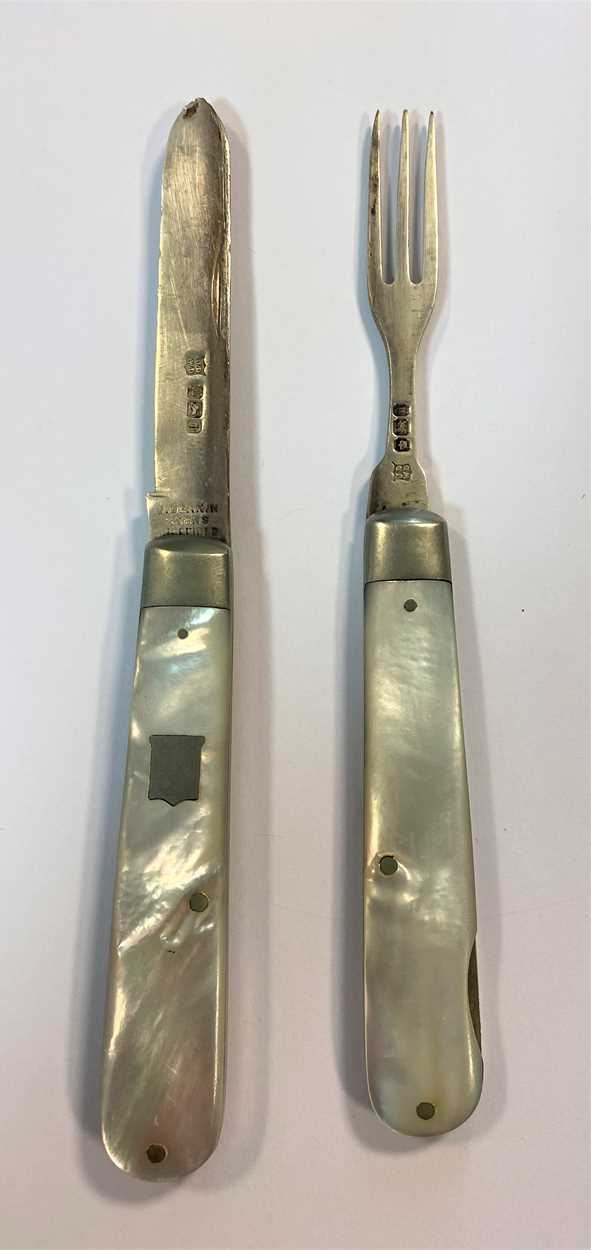 A Victorian silver 'campaign' style interlocking travelling fruit knife and fork, - Image 5 of 9