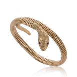 A mid-20th century 9ct gold flexible sprung snake bangle, mark of Cropp & Farr,