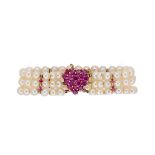 A cultured pearl and ruby bracelet,