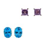 Two pairs of gemstone ear studs,