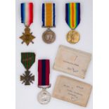 A WW1 medal trio together with a Distinguished Conduct Medal and Croix de Guerre avec Palme,