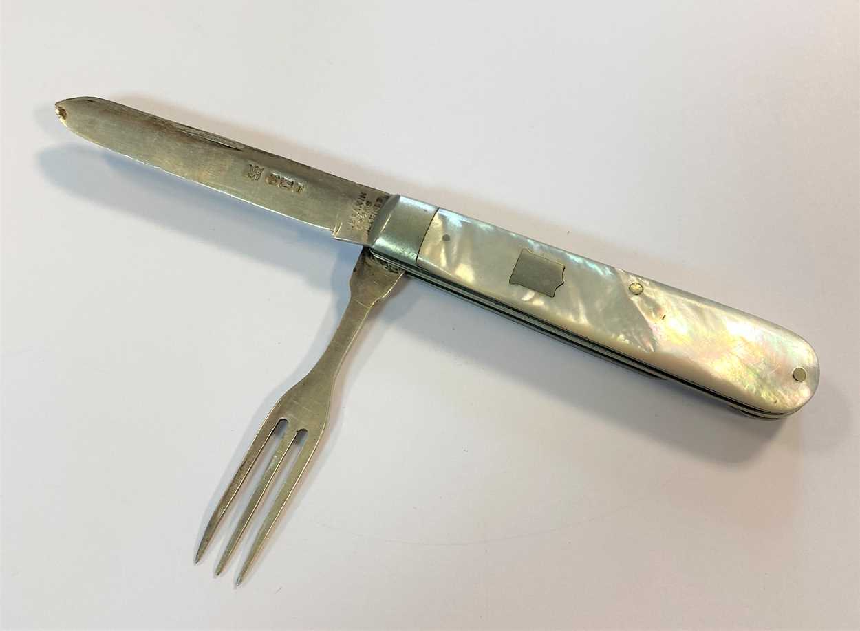 A Victorian silver 'campaign' style interlocking travelling fruit knife and fork, - Image 9 of 9