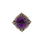 A Victorian amethyst, seed pearl and diamond brooch,