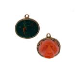 A 19th century carved coral and bloodstone fob seal,