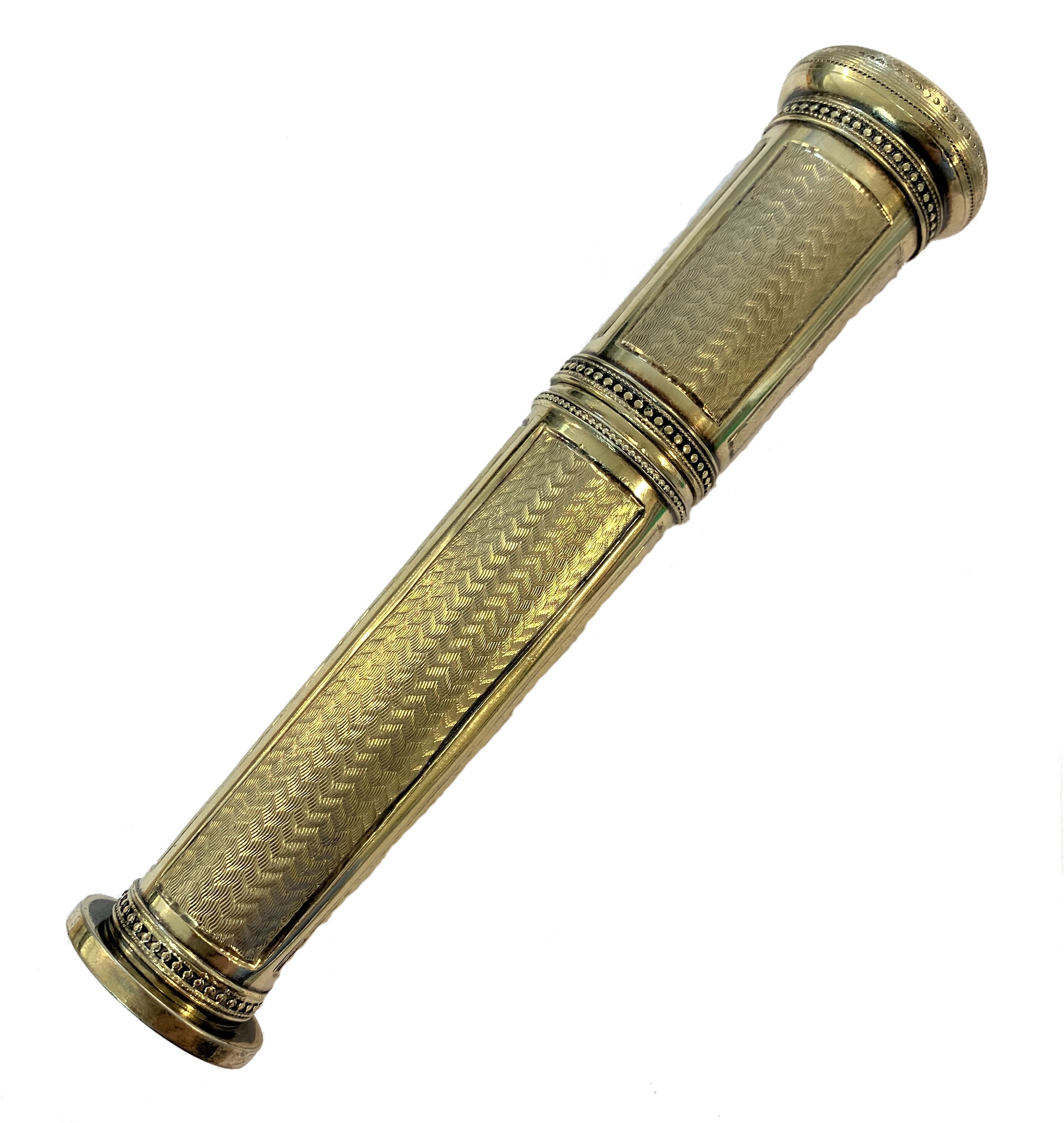 An early 20th century French metalwares vermeil étui-à-cire (sealing wax case),