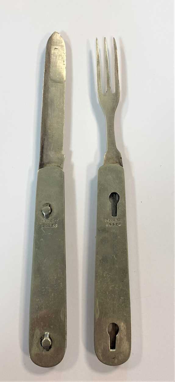 A Victorian silver 'campaign' style interlocking travelling fruit knife and fork, - Image 6 of 9