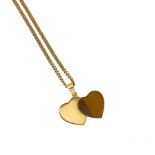 A double heart tiger's eye pendant and chain,