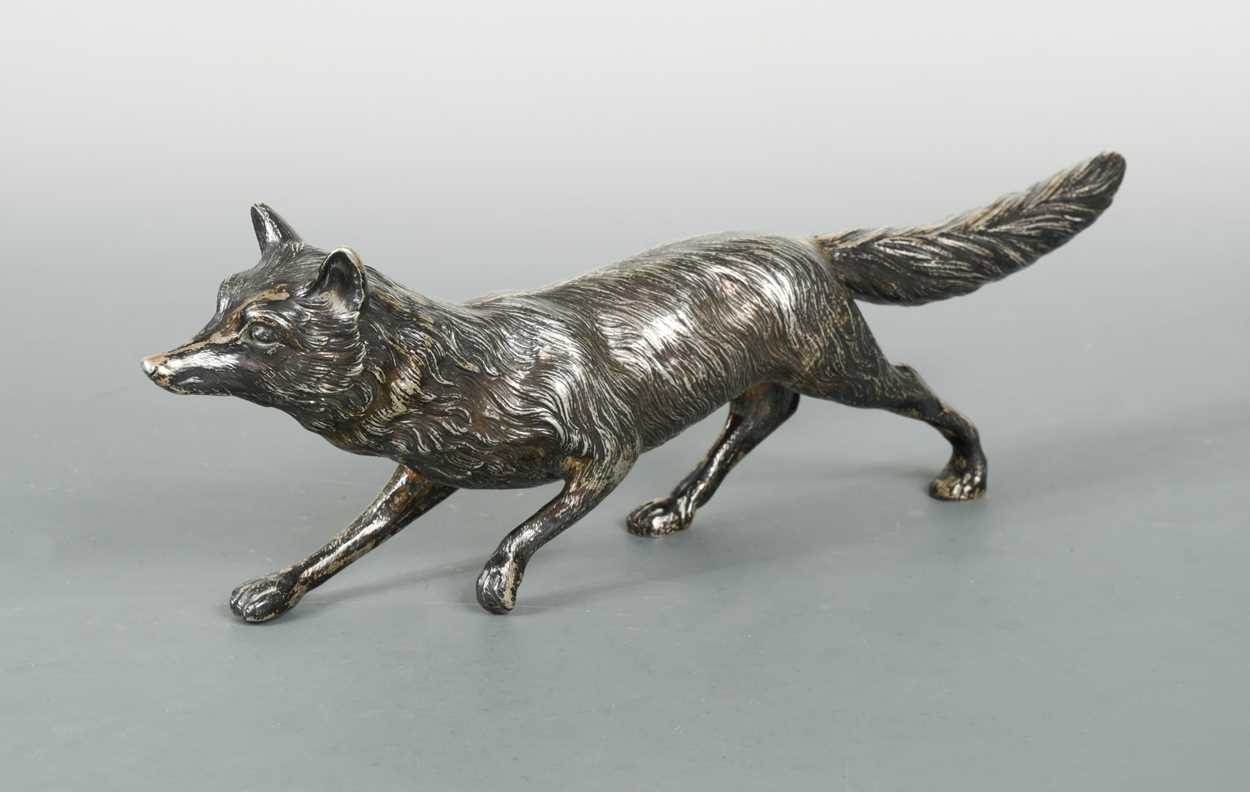 An early 20th century German metalwares silver table decoration in the form of a running fox, - Image 3 of 8