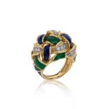 A late 20th century diamond and enamel cocktail ring, mark of Kutchinsky,