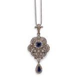 An Edwardian style diamond pendant and chain,