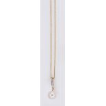 A pearl and diamond pendant and chain,