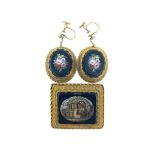 A 19th Century micro mosaic brooch and ear pendants en suite,