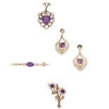 A quartet of amethyst set jewels,