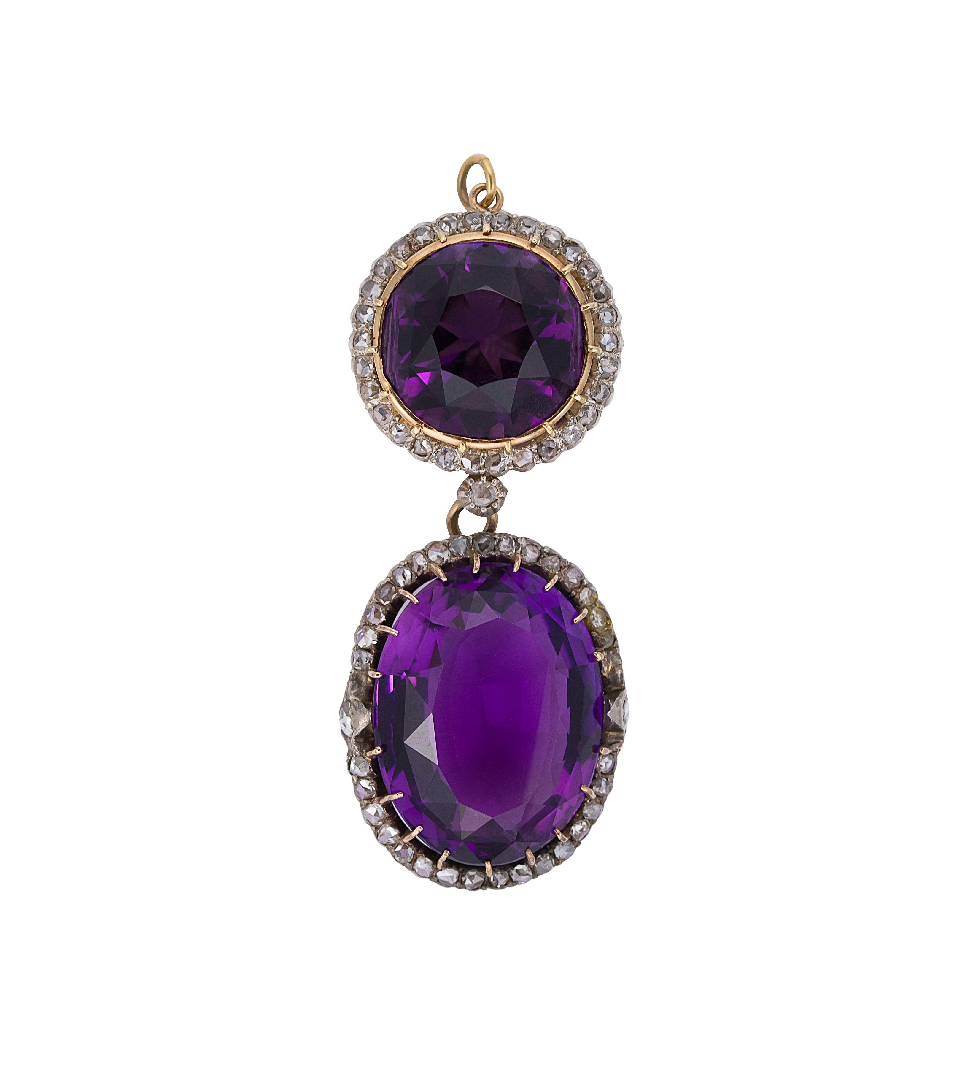 A Victorian amethyst and diamond pendant/brooch,