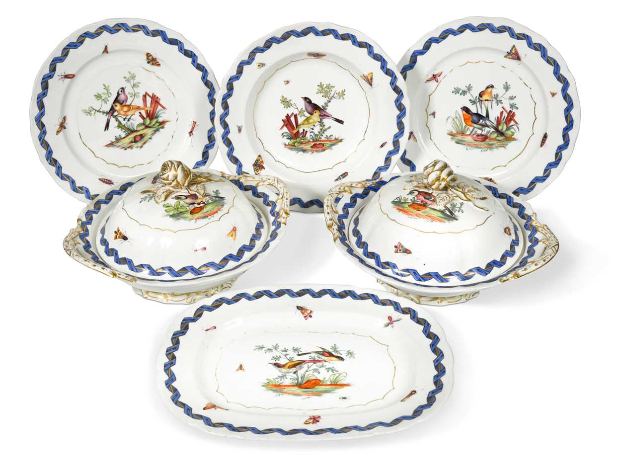 A Minton part dinner service, after a Meissen pattern, early 19th century,