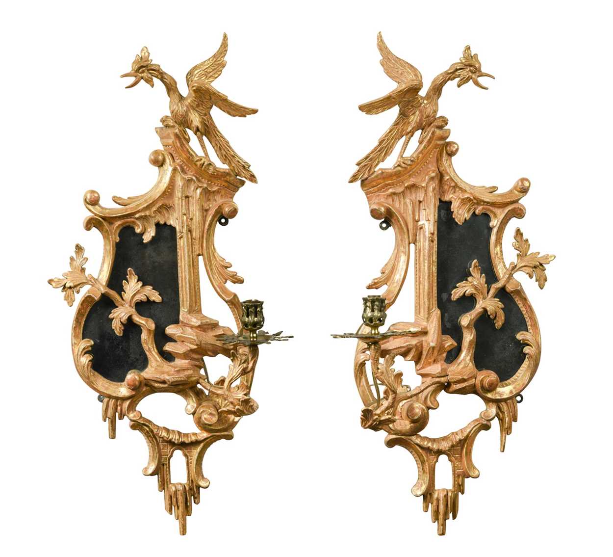 A pair of giltwood girandoles, 18th century,