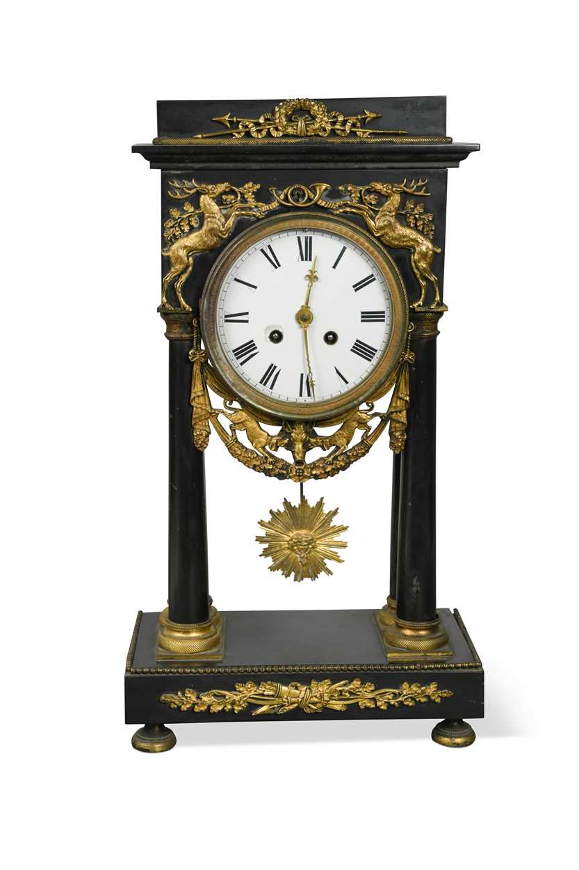 An Empire style gilt metal mounted black marble mantle clock, late 19th century,