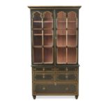 A black painted and gilt lined glazed bookcase, 20th century,