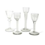 Two 18th century air-twist wine glasses,